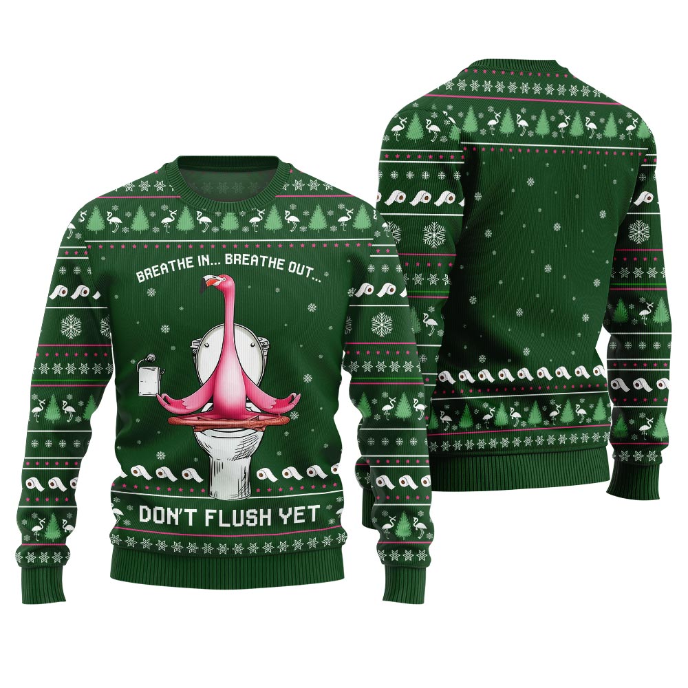Ridiculous Flamingo Toilet Yoga Ugly Christmas Sweater