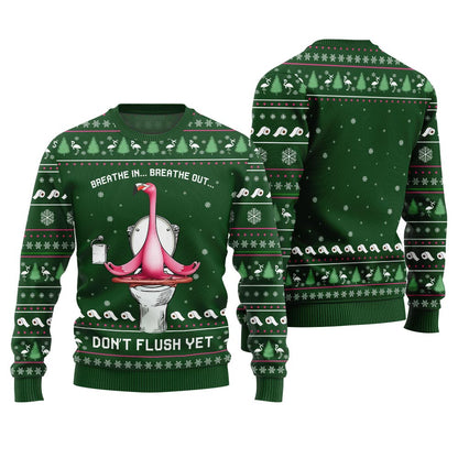 Ridiculous Flamingo Toilet Yoga Ugly Christmas Sweater