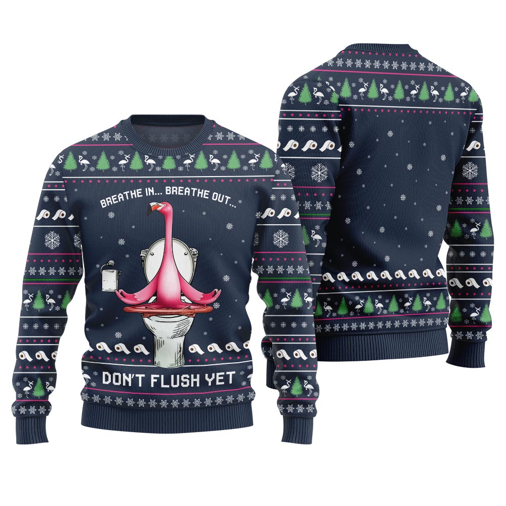 Ridiculous Flamingo Toilet Yoga Ugly Christmas Sweater