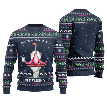 Ridiculous Flamingo Toilet Yoga Ugly Christmas Sweater