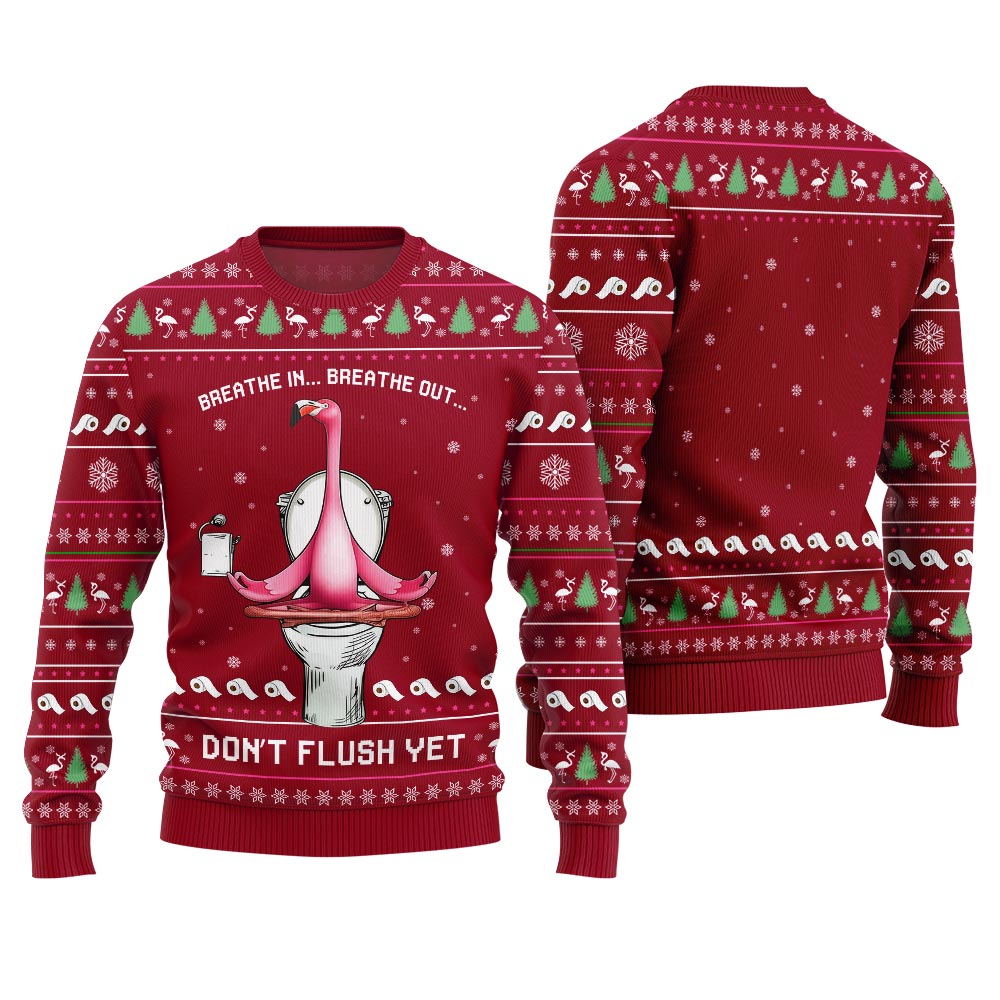 Ridiculous Flamingo Toilet Yoga Ugly Christmas Sweater