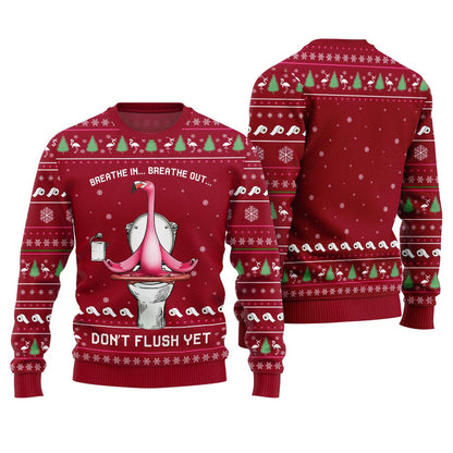 Ridiculous Flamingo Toilet Yoga Ugly Christmas Sweater