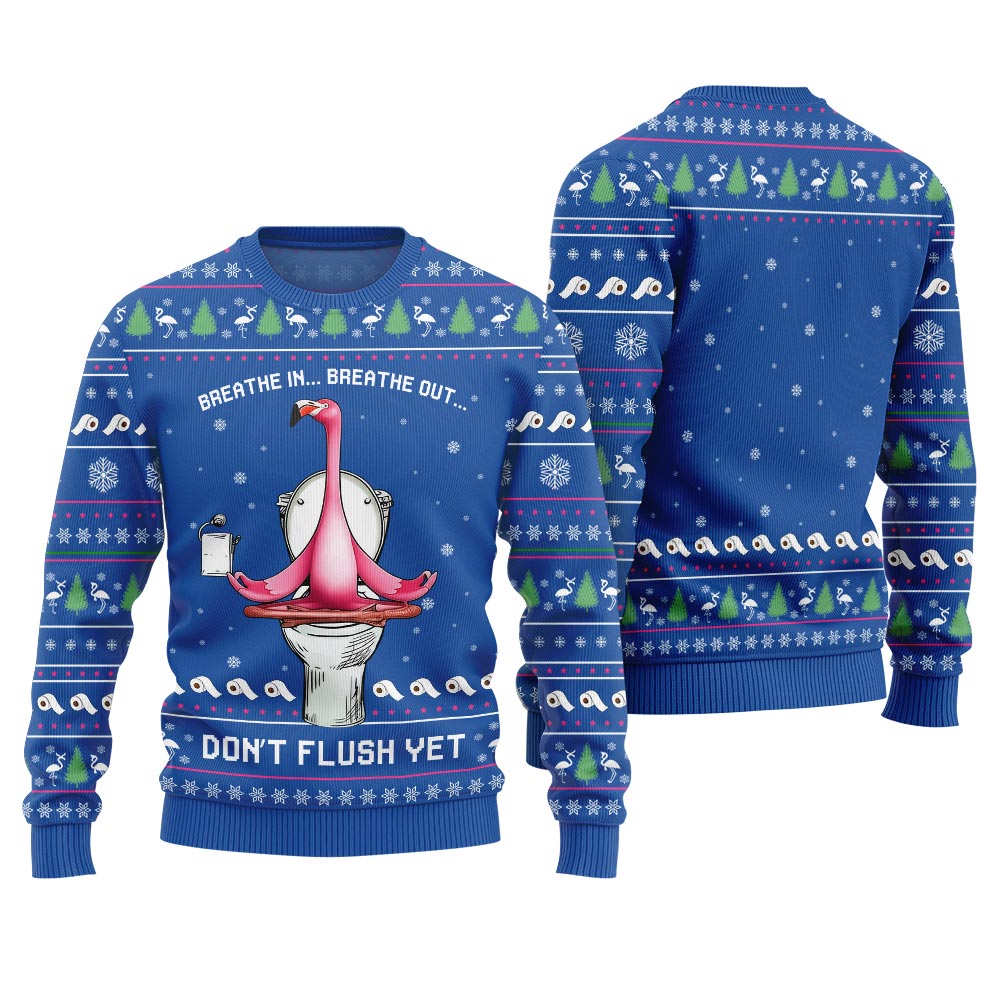 Ridiculous Flamingo Toilet Yoga Ugly Christmas Sweater