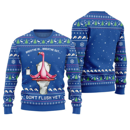 Ridiculous Flamingo Toilet Yoga Ugly Christmas Sweater