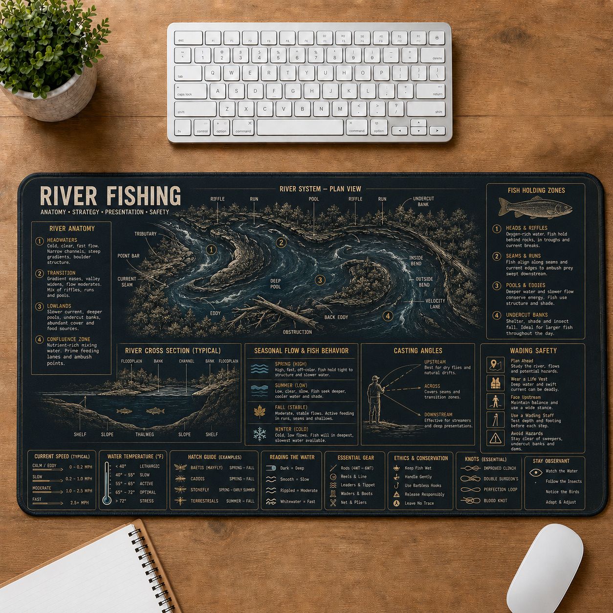 River Fishing Fishing Field Guide Desk Mat | 5To9Vibe