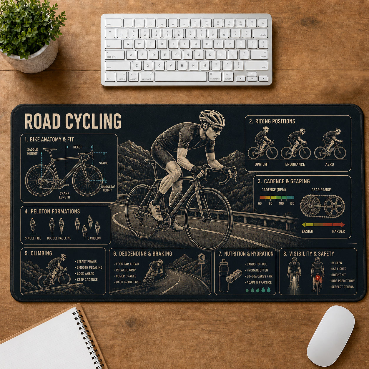 Road Cycling Sports Visual Guide Desk Mat | 5To9Vibe