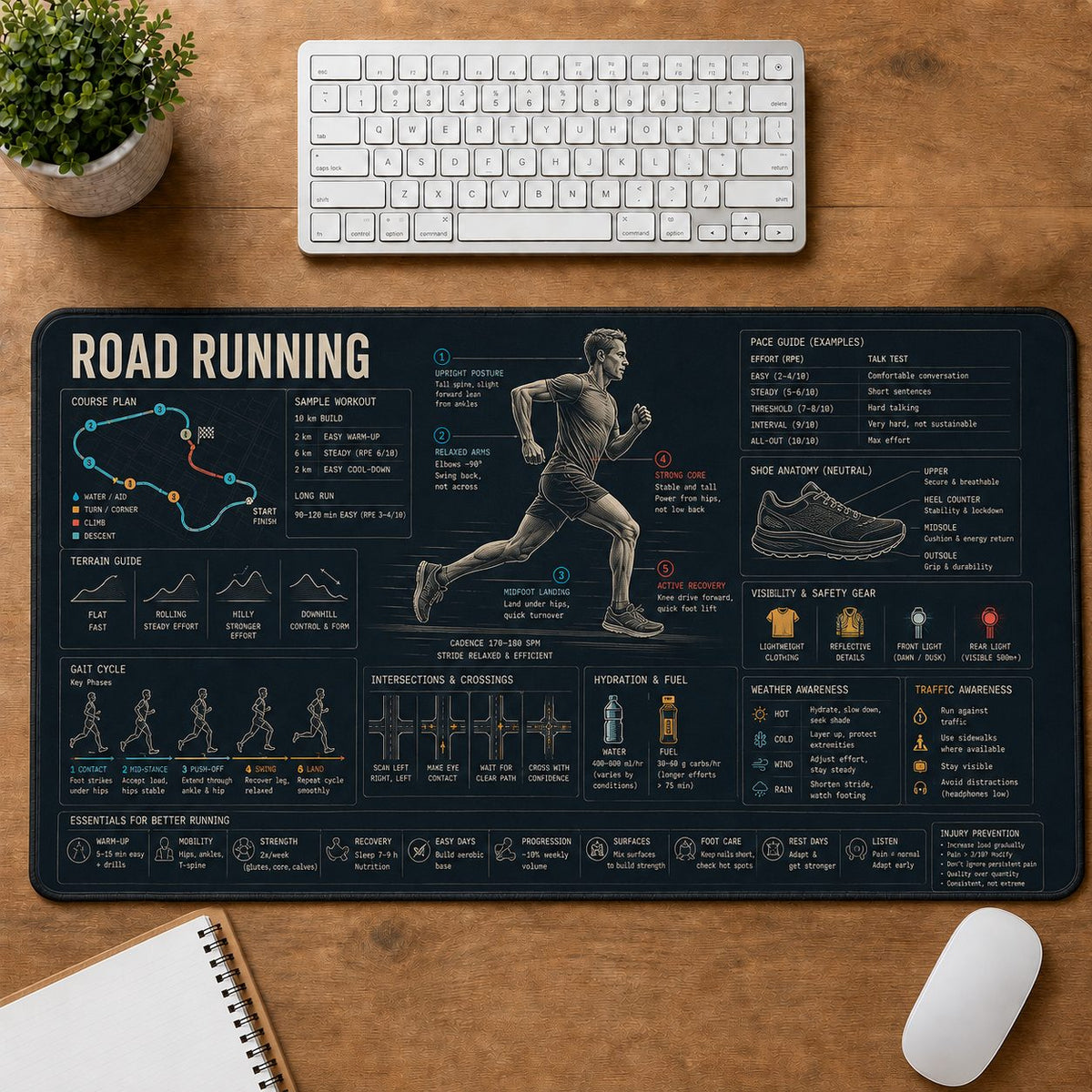 Road Running Sports Visual Guide Desk Mat | 5To9Vibe