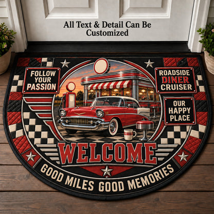 Roadside Diner Cruiser Personalized Half Round Mat | 5To9Vibe