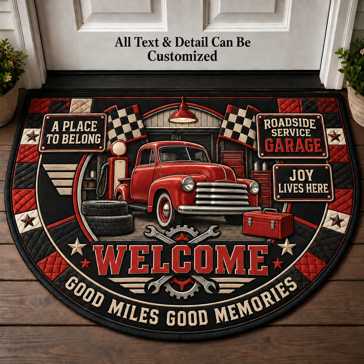 Roadside Service Garage Personalized Half Round Mat | 5To9Vibe