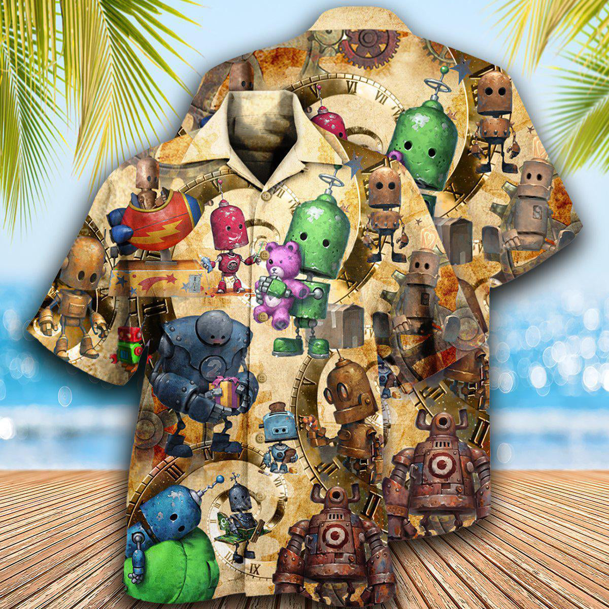Robot With Solf Hearts - Hawaiian Shirt 