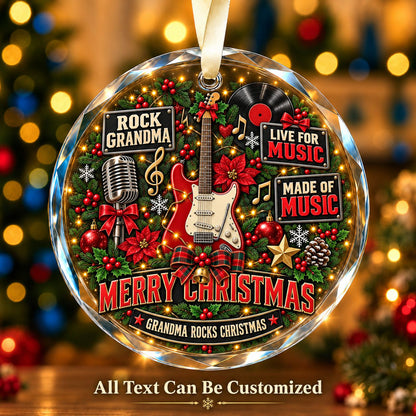 Rock Grandma Personalized Glass Ornament | 5To9Vibe