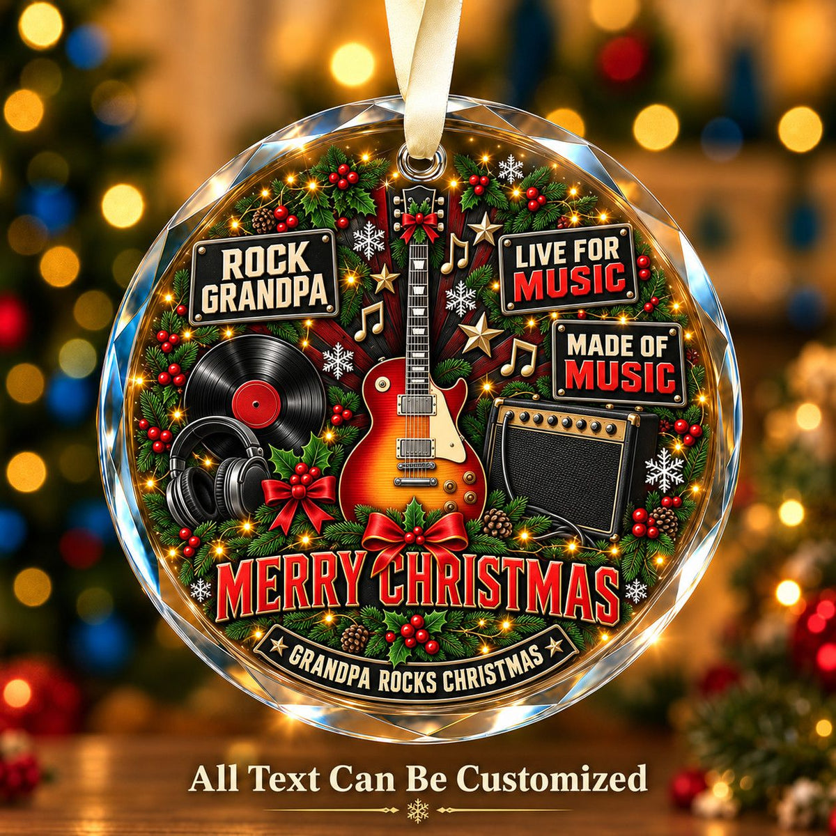 Rock Grandpa Personalized Glass Ornament | 5To9Vibe