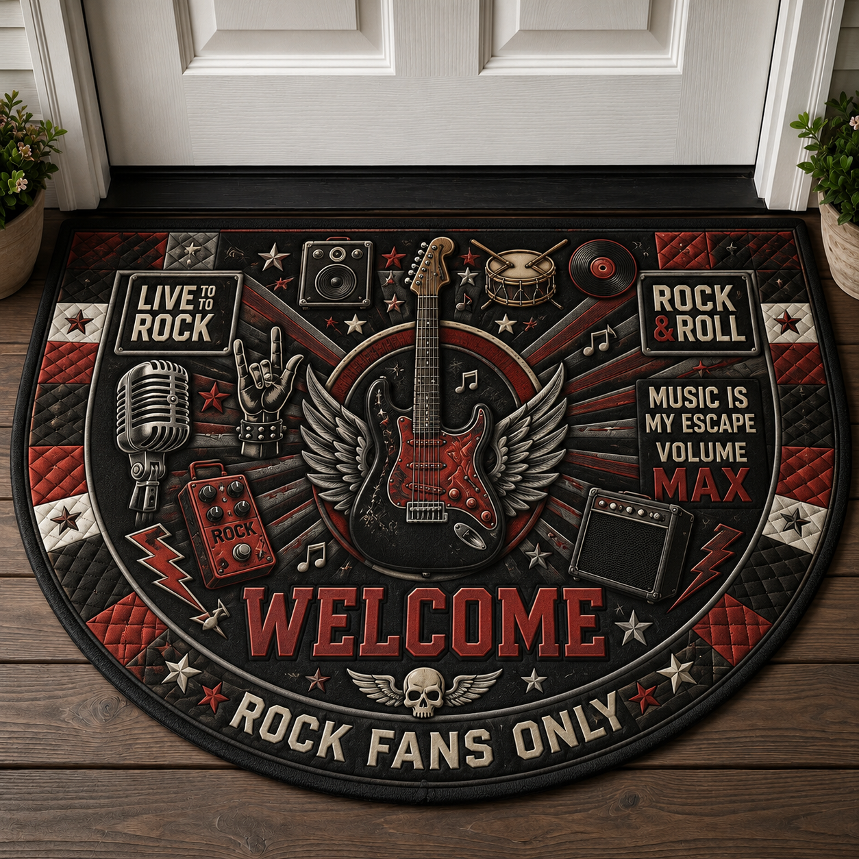 Guitar Welcome Mat - Electric Guitarist Play More Worry Less Doormat - 5to9vibe