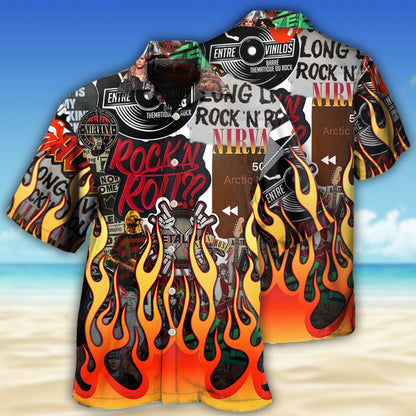 Music Rock Music Red Flame Chill - Hawaiian Shirt 