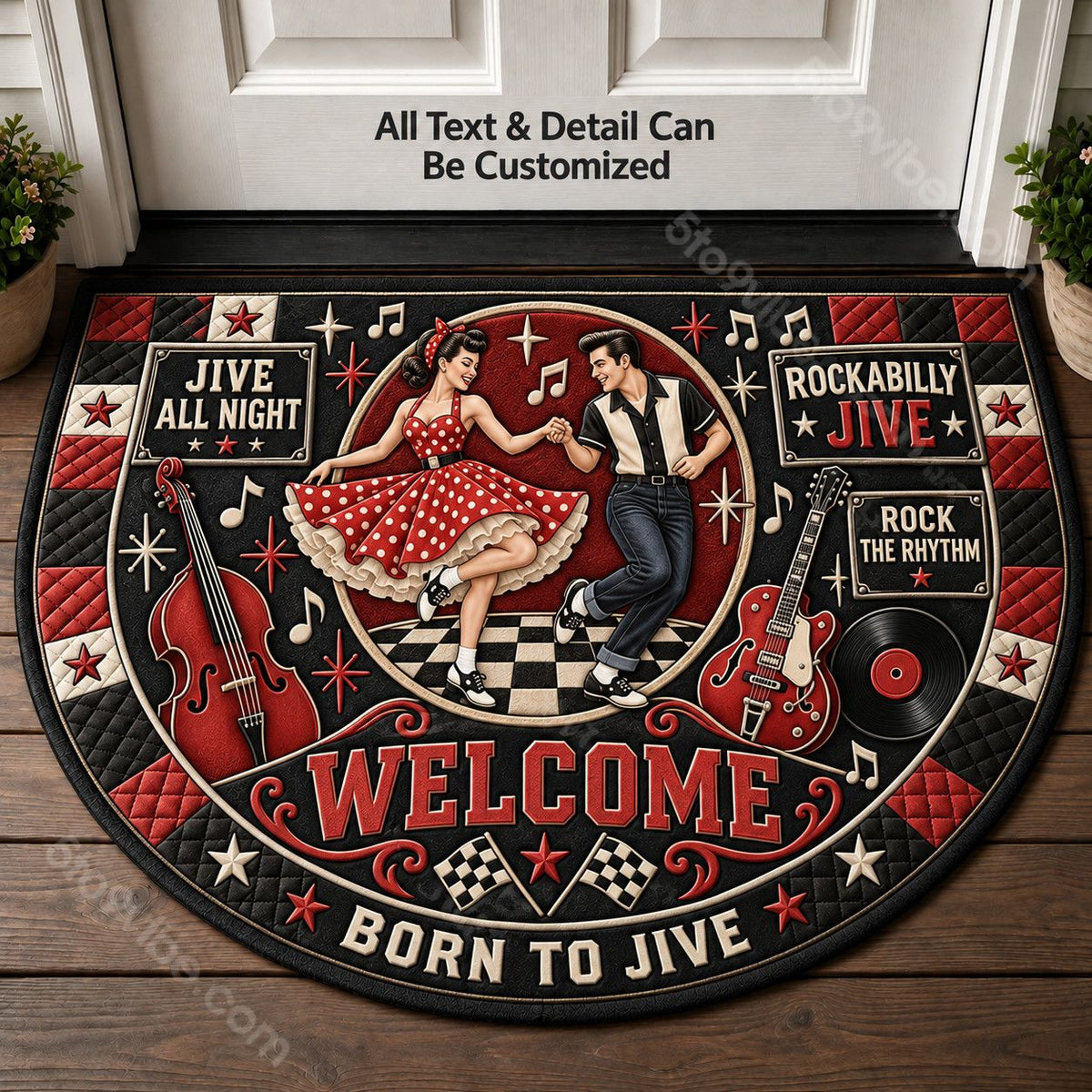 Rockabilly Jive Personalized Half Round Mat | 5To9Vibe