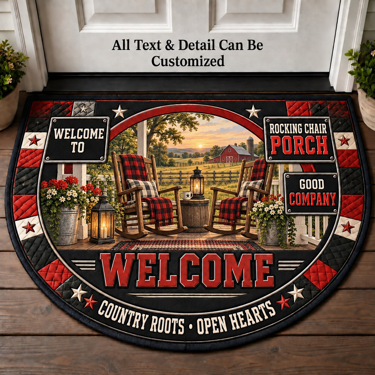 Rocking Chair Porch Personalized Half Round Mat | 5To9Vibe