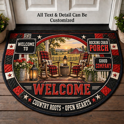 Rocking Chair Porch Personalized Half Round Mat | 5To9Vibe