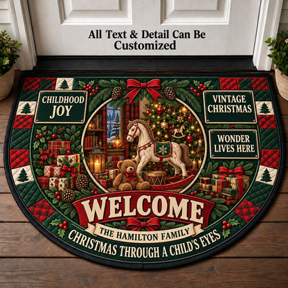 Rocking Horse Christmas Personalized Half Round Mat | 5To9Vibe