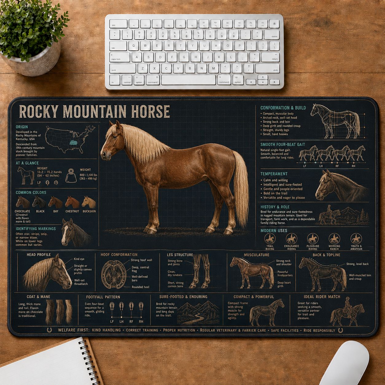 Rocky Mountain Horse Horse and Equestrian Visual Guide Desk Mat | 5To9Vibe
