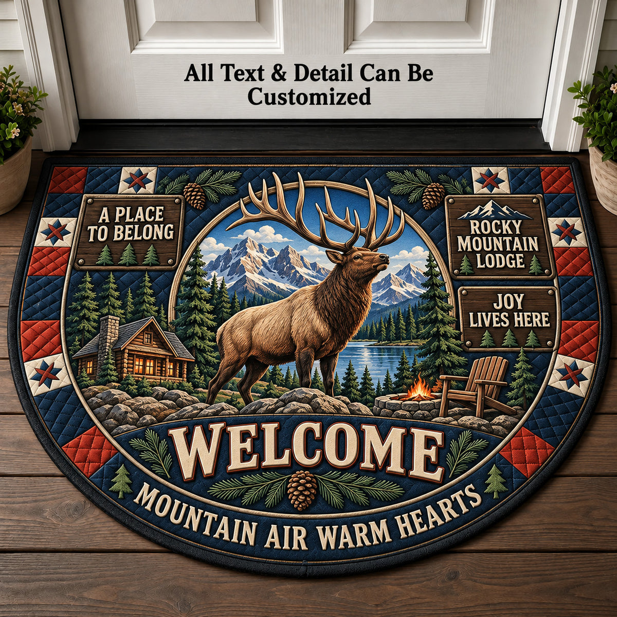 Rocky Mountain Lodge Personalized Half Round Mat | 5To9Vibe