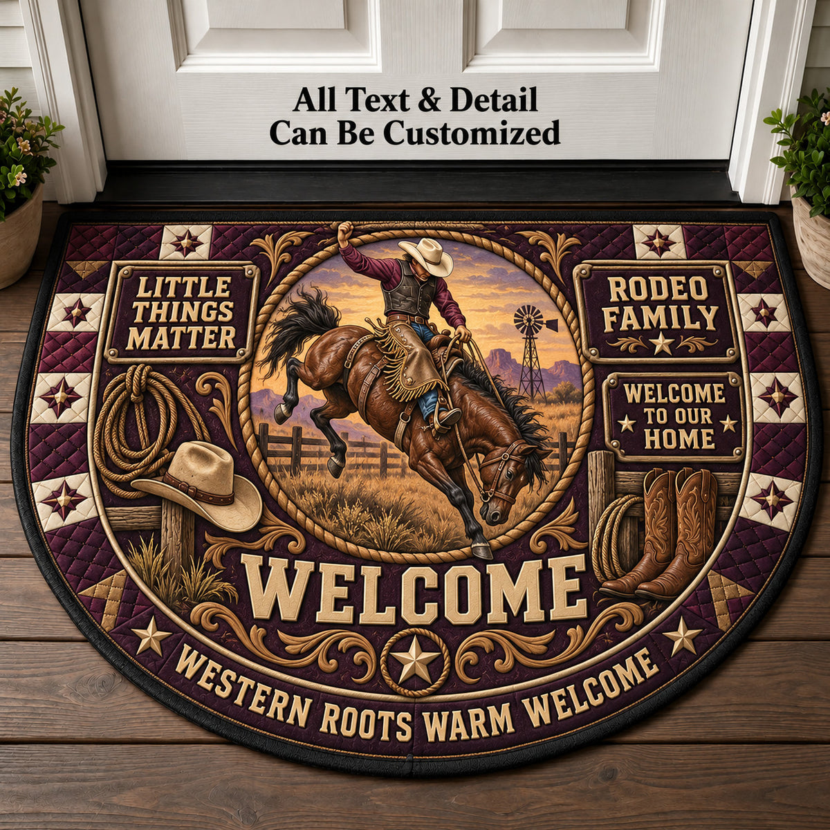 Rodeo Family Personalized Half Round Mat | 5To9Vibe