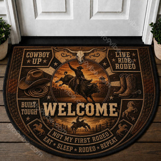 Rodeo Welcome Mat – "Not My First Rodeo" Cowboy Bull Riding Outdoor Doormat - 5to9vibe