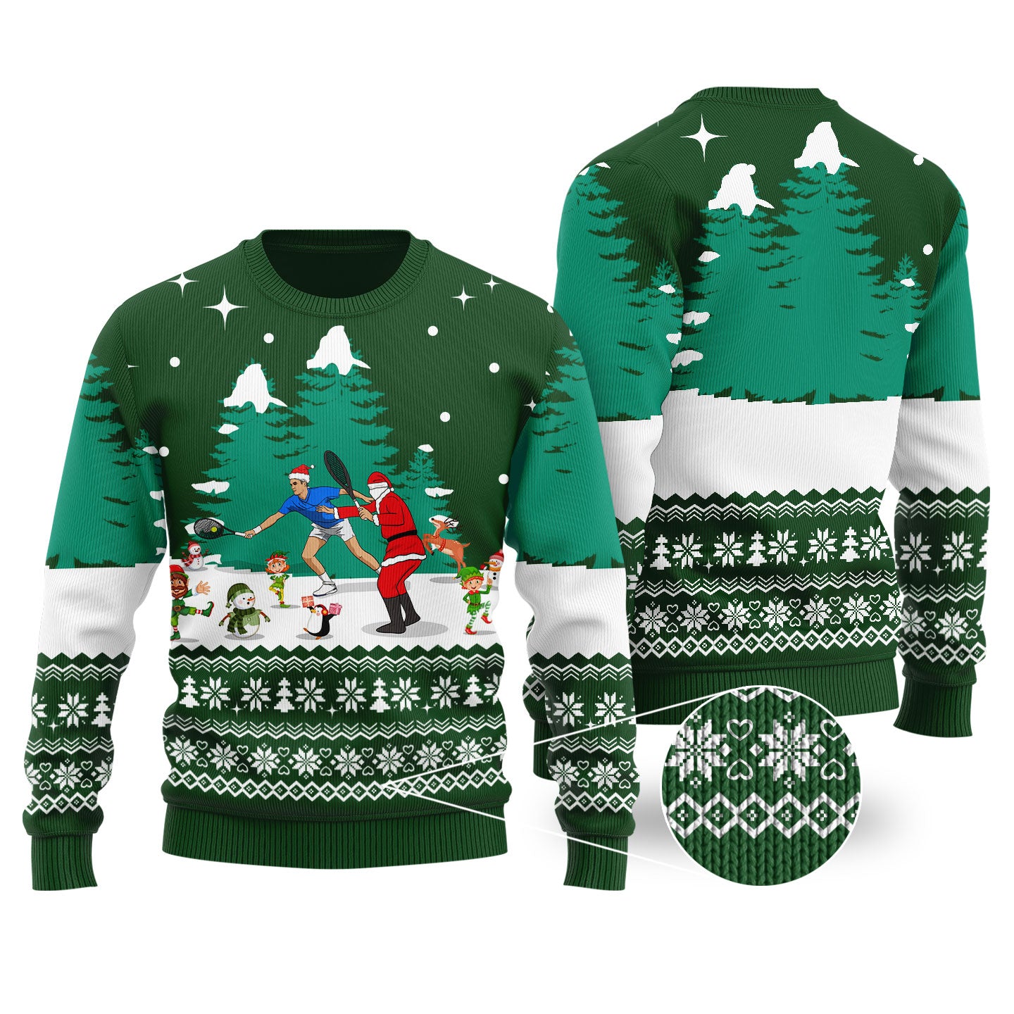 Roger Federer Ugly Christmas Sweater Forest Green
