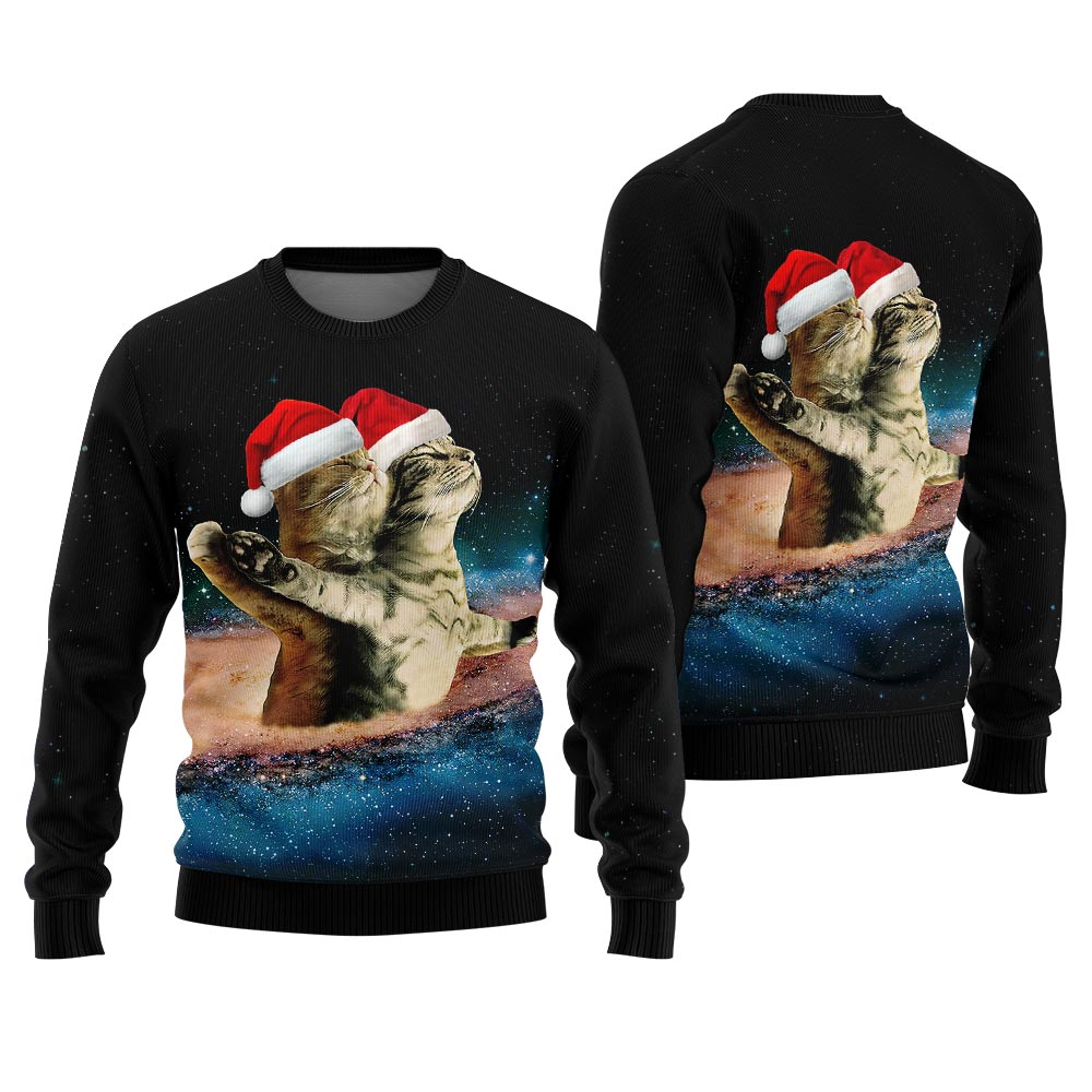 Romantic Cat Galaxy Funny Christmas Sweaters For Adults
