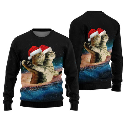 Romantic Cat Galaxy Funny Christmas Sweaters For Adults