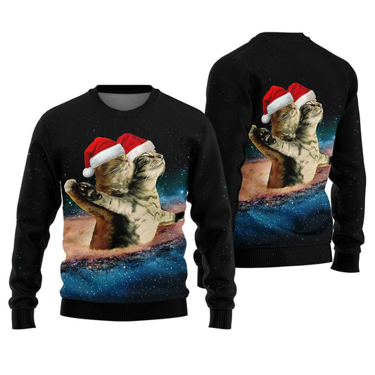 Romantic Cat Galaxy Funny Christmas Sweaters For Adults