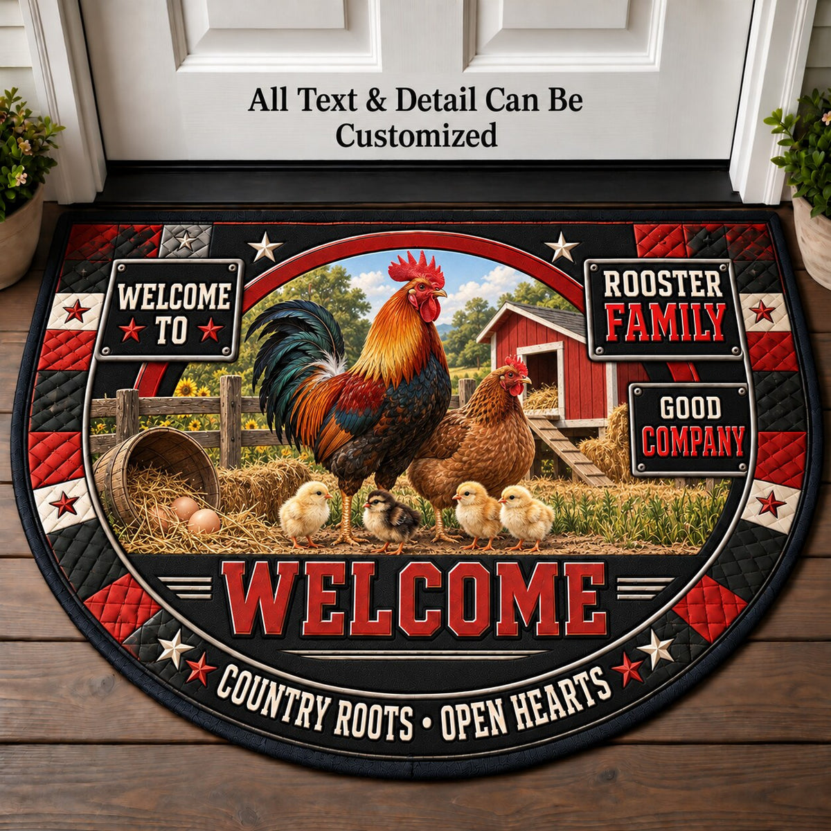 Rooster Family Personalized Half Round Mat | 5To9Vibe