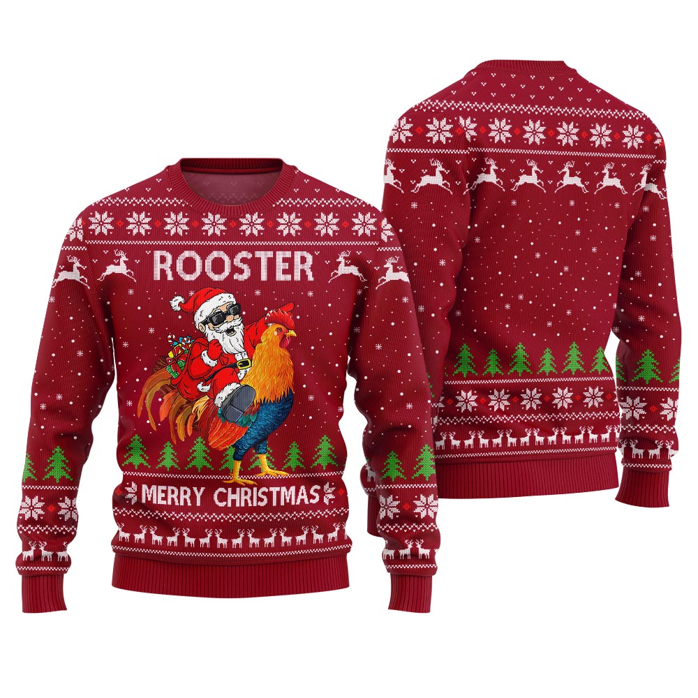 Rooster Santa Ugly Christmas Sweater