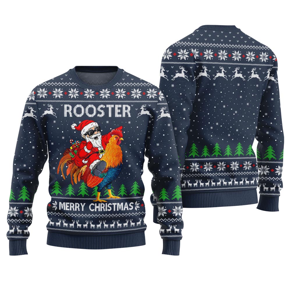 Rooster Santa Ugly Christmas Sweater