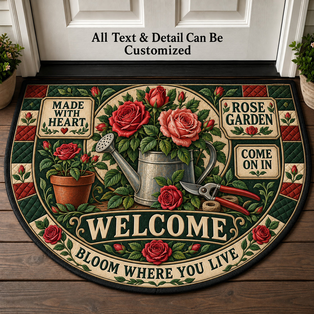 Rose Garden Personalized Half Round Mat | 5To9Vibe