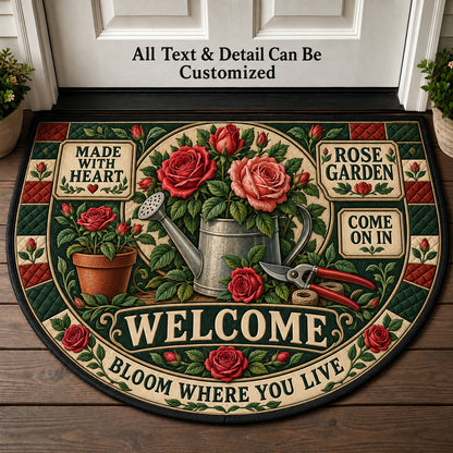 Rose Garden Personalized Half Round Mat | 5To9Vibe