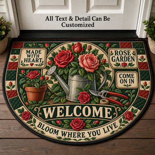 Rose Garden Personalized Half Round Mat | 5To9Vibe