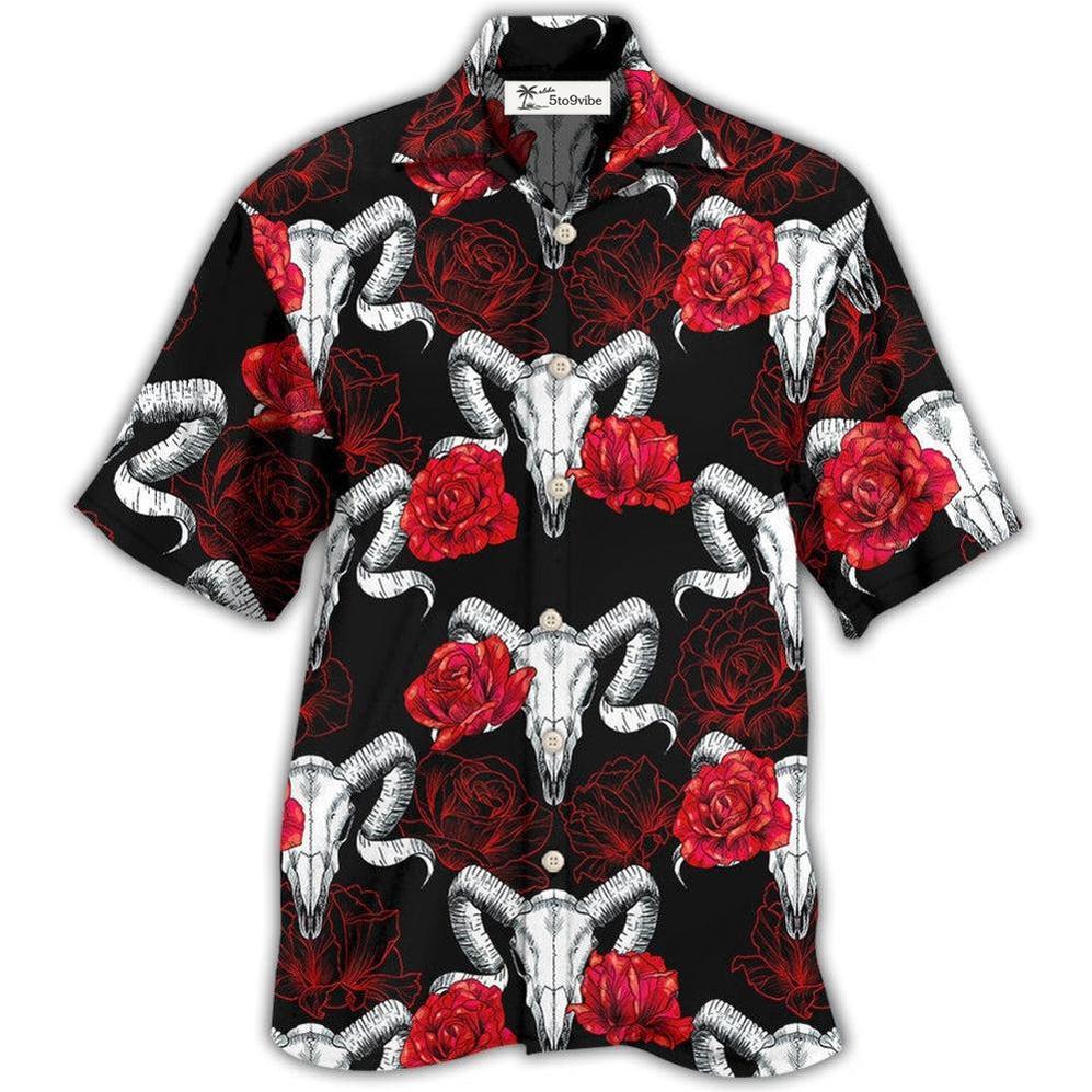 Hawaiian Shirt / Adults / S Skull Rose And Ram Skull - Hawaiian Shirt 