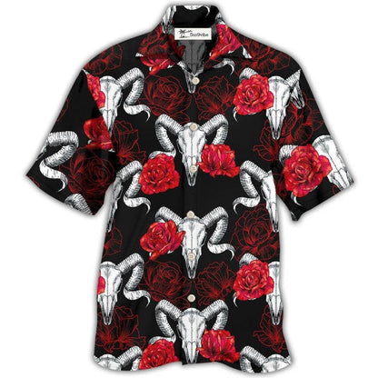 Hawaiian Shirt / Adults / S Skull Rose And Ram Skull - Hawaiian Shirt 