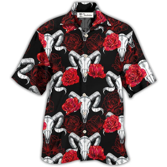 Hawaiian Shirt / Adults / S Skull Rose And Ram Skull - Hawaiian Shirt 