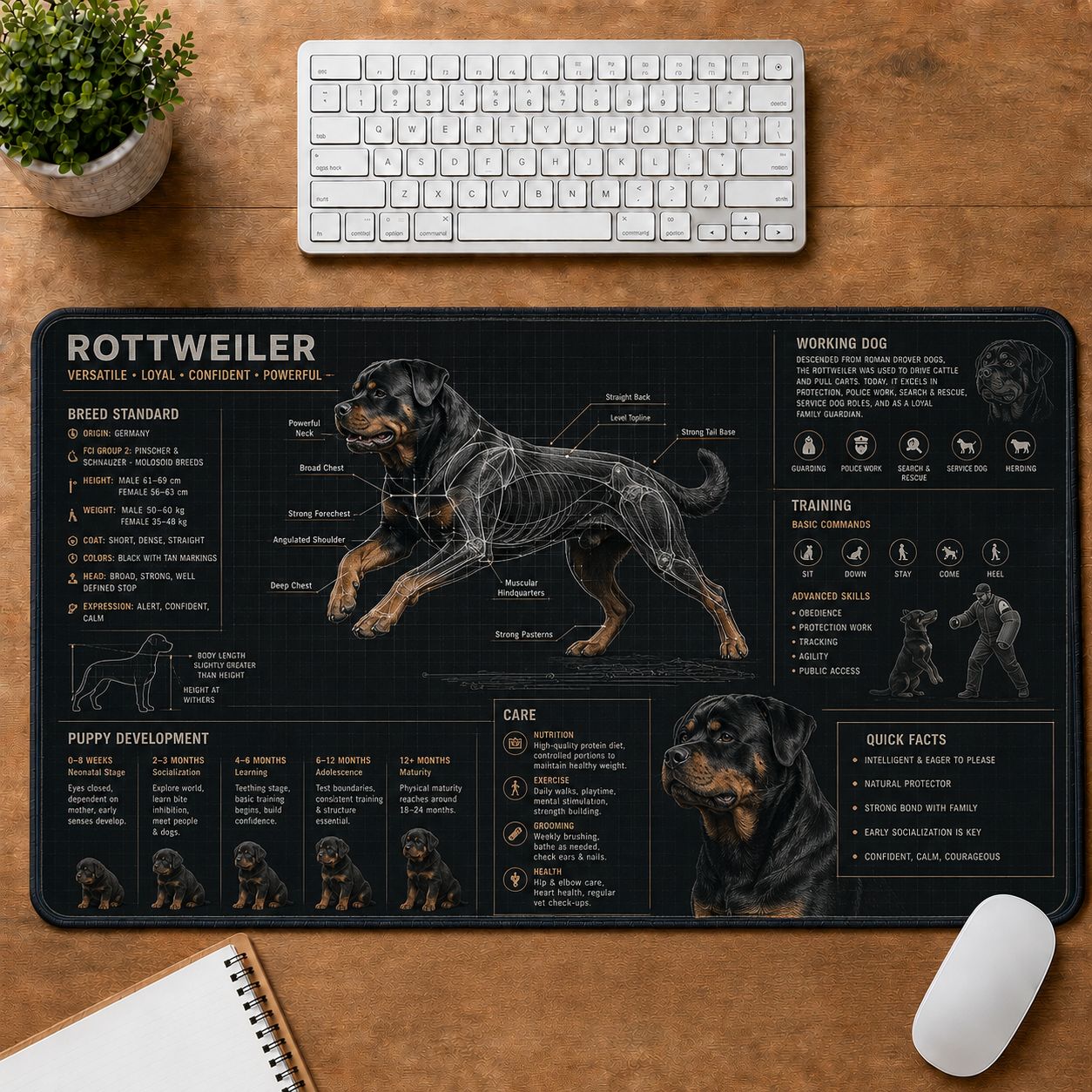 Rottweiler Dog Breed Visual Guide Desk Mat | 5To9Vibe