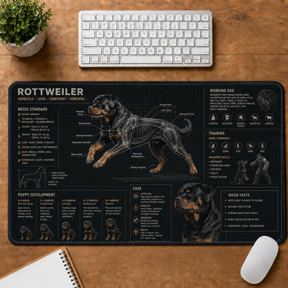 Rottweiler Dog Breed Visual Guide Desk Mat | 5To9Vibe