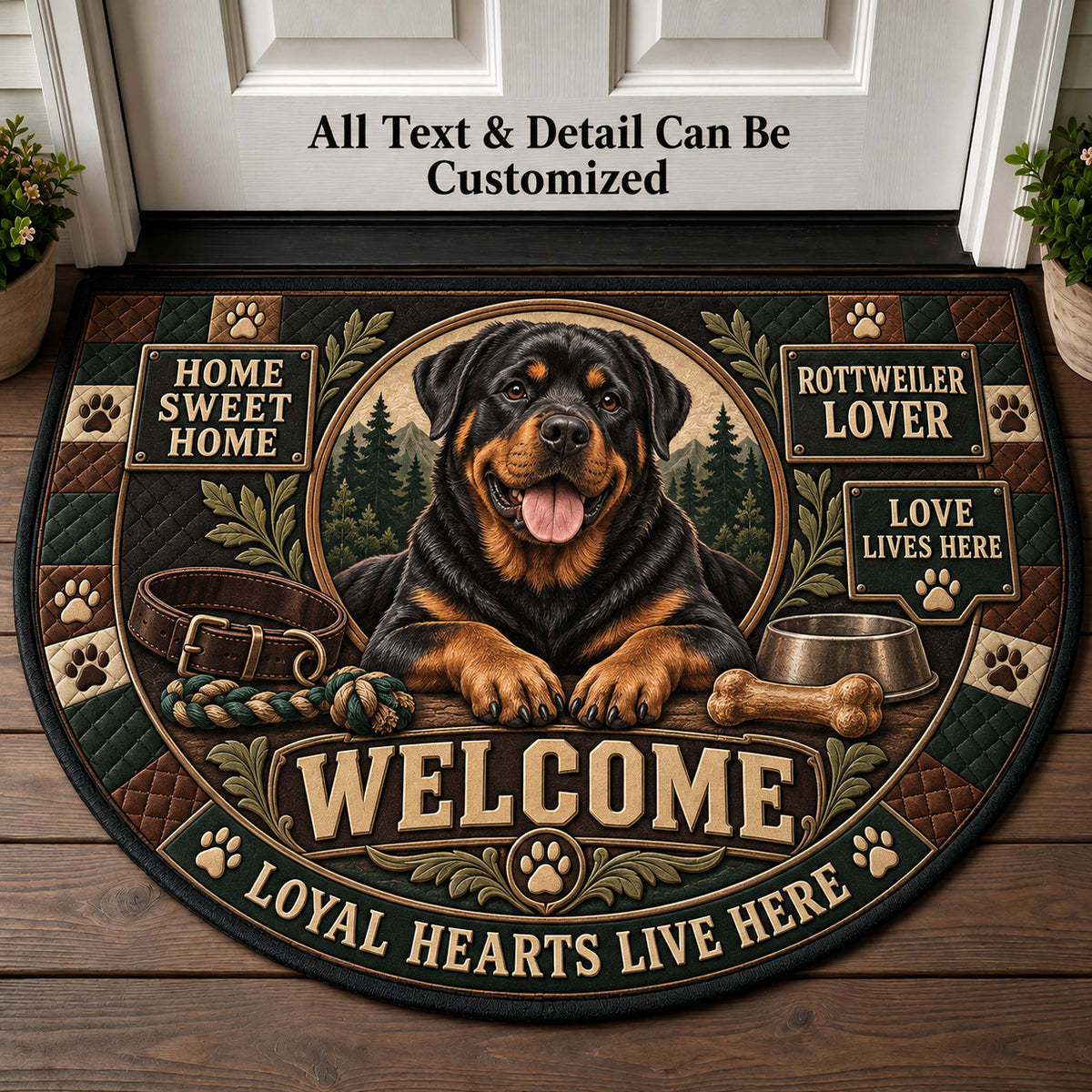 Rottweiler Lover Personalized Half Round Mat | 5To9Vibe