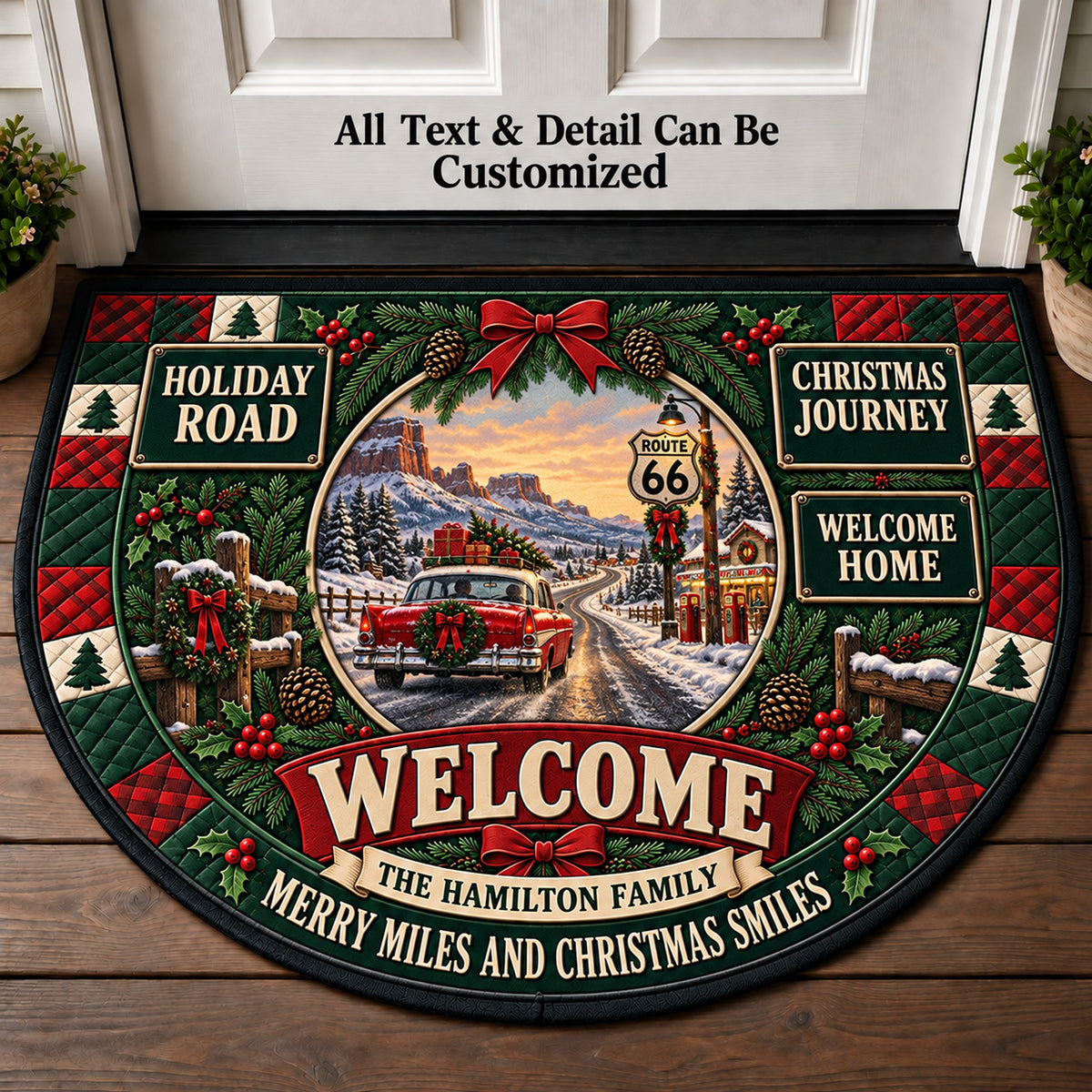 Route 66 Christmas Journey Personalized Half Round Mat | 5To9Vibe