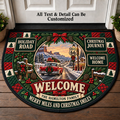 Route 66 Christmas Journey Personalized Half Round Mat | 5To9Vibe