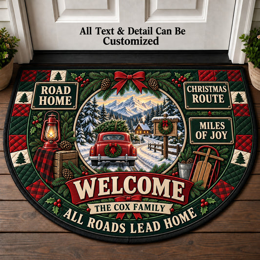Route Home Christmas Personalized Half Round Mat | 5To9Vibe