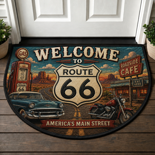 Route 66 Welcome Mat - Vintage American Highway Road Trip Doormat - 5to9vibe