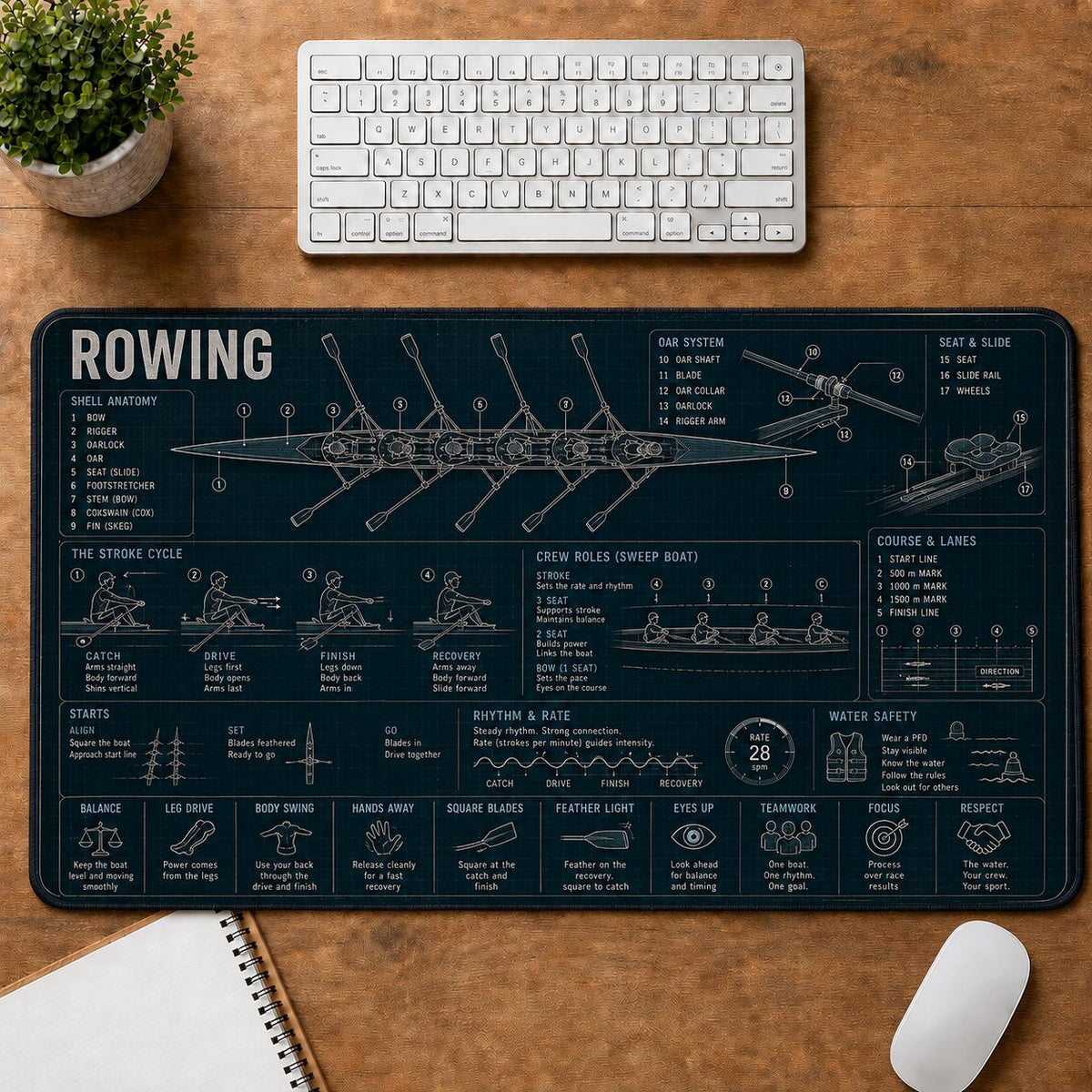 Rowing Sports Visual Guide Desk Mat | 5To9Vibe