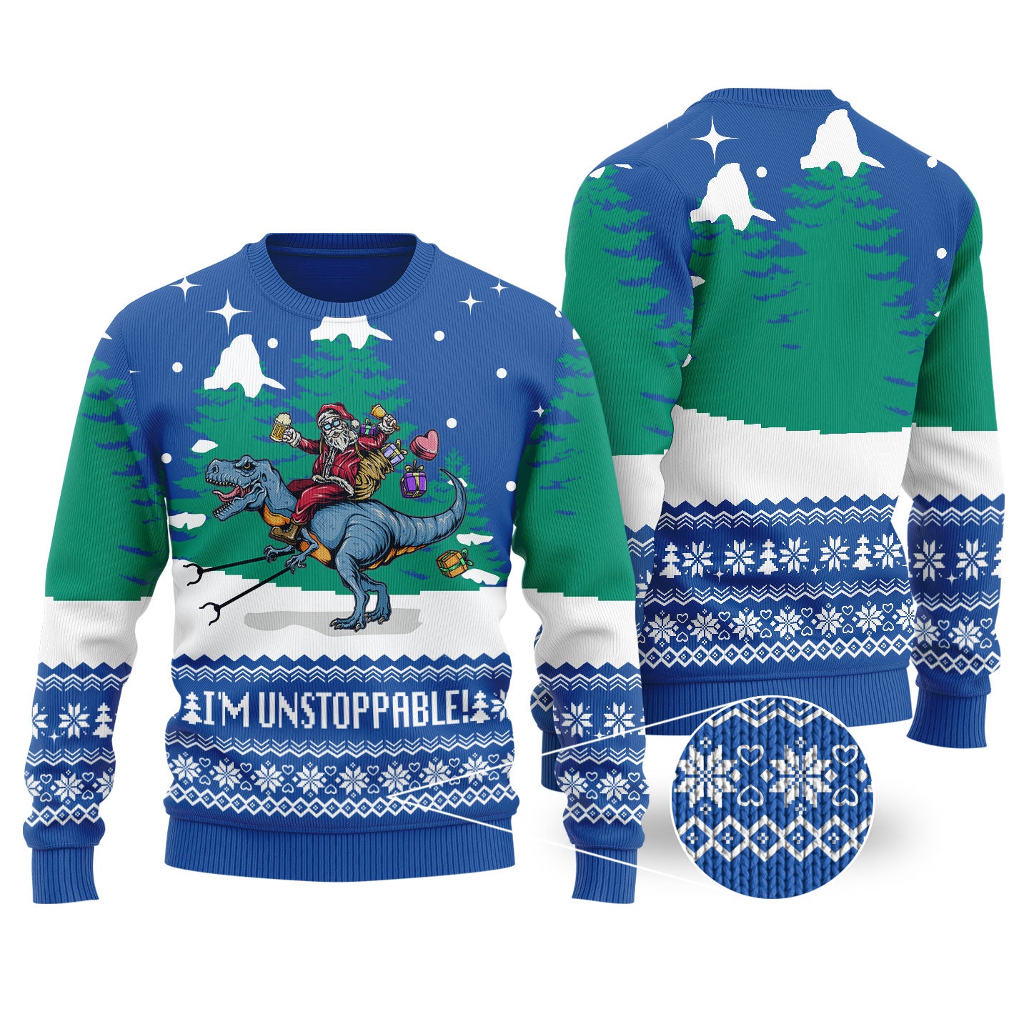 Royal Funny Santa T-Rex Christmas Sweater - Funny Ugly Christmas Sweater
