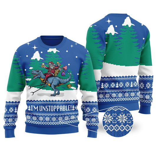 Royal Funny Santa T-Rex Christmas Sweater - Funny Ugly Christmas Sweater