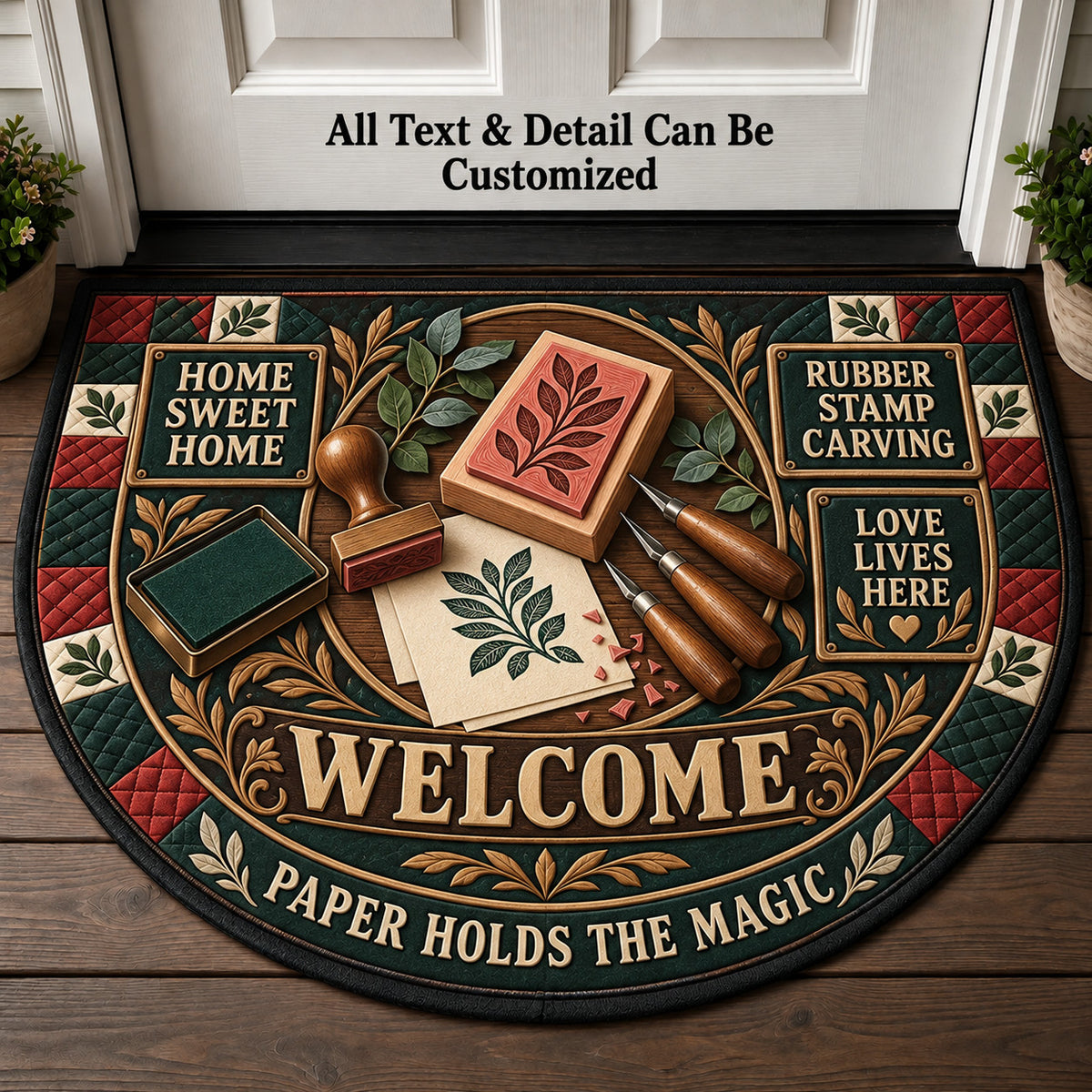 Rubber Stamp Carving Personalized Half Round Mat | 5To9Vibe